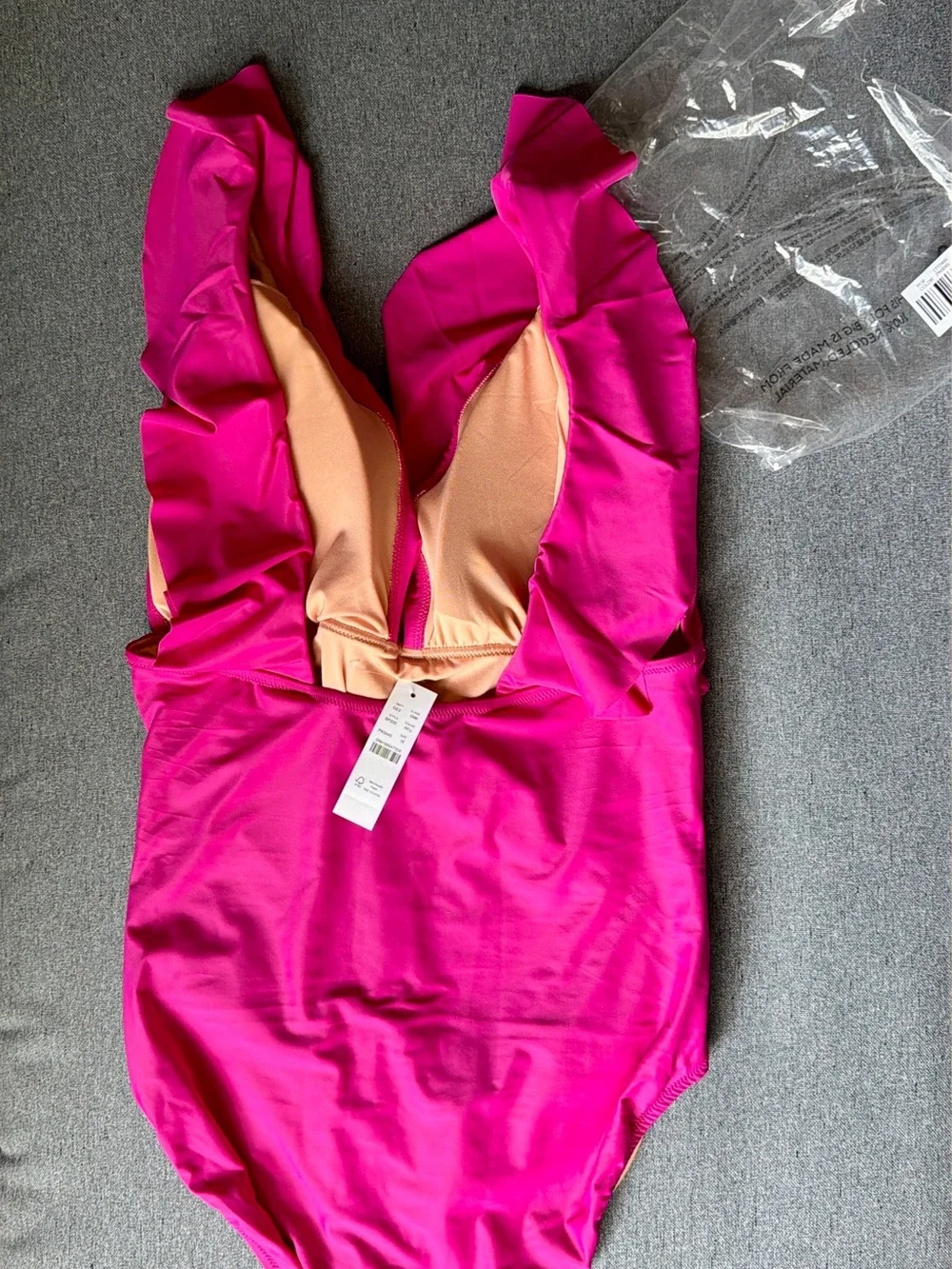 J. Crew Fuchsia Ruffle V-Neck One-Piece Swimsuit